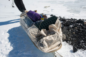 The weigh bridge and other components are packed on a rescue sled for delivery to the colony.